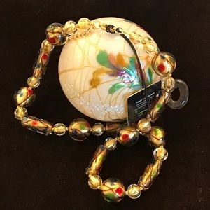 🎁 MURANO ART GLASS REAL GOLD FOIL BEADS NECKLACE HAND BLOWN GLASS VENICE 19” LG